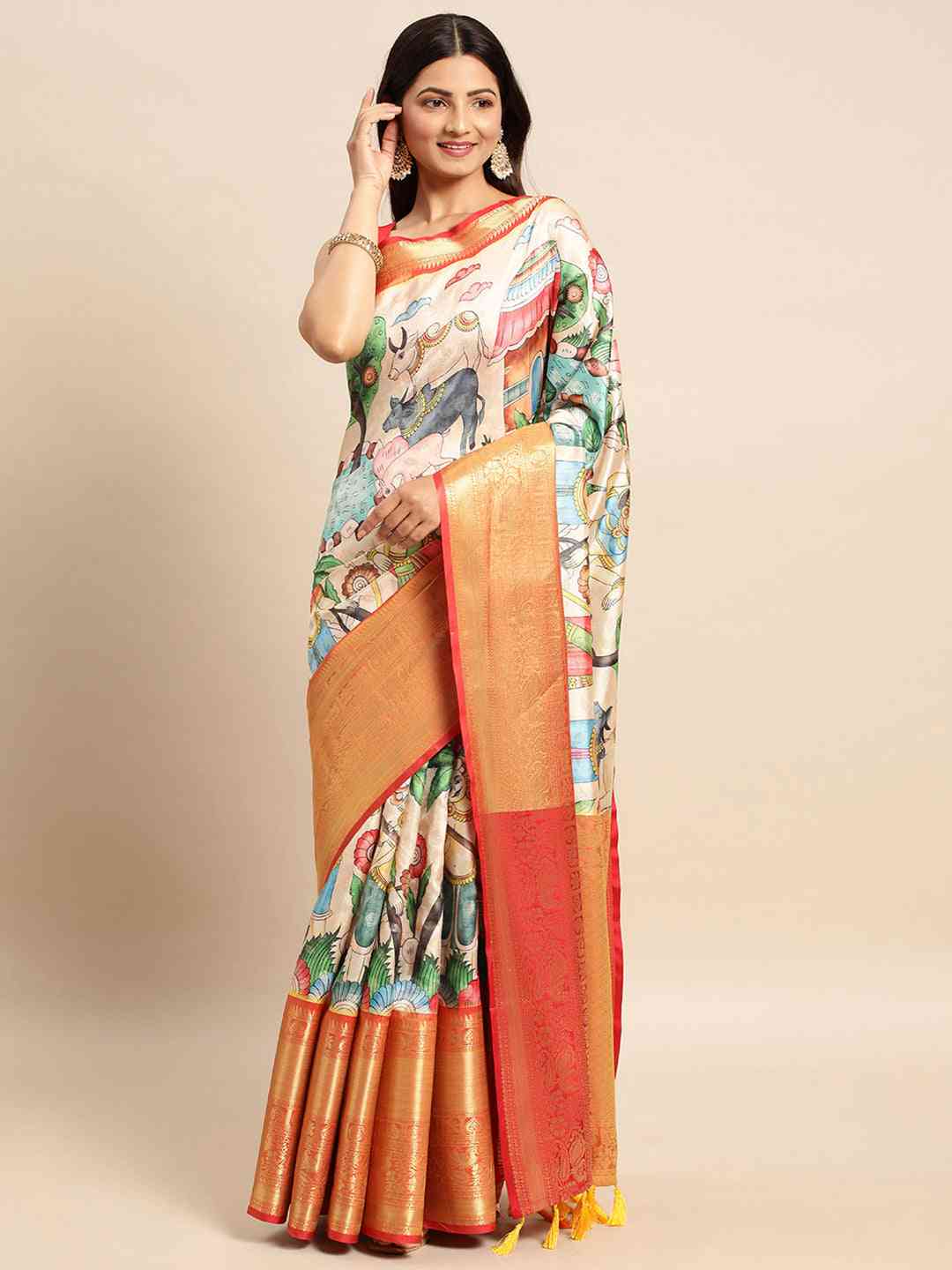 Kalamkari Pattu Banarasi Silk Saree 