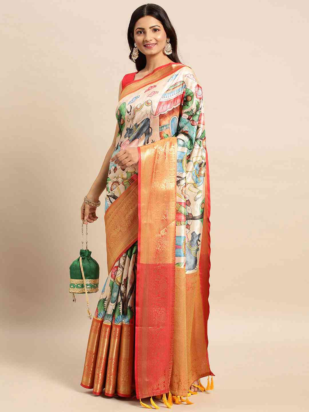 Kalamkari Pattu Banarasi Silk Saree 