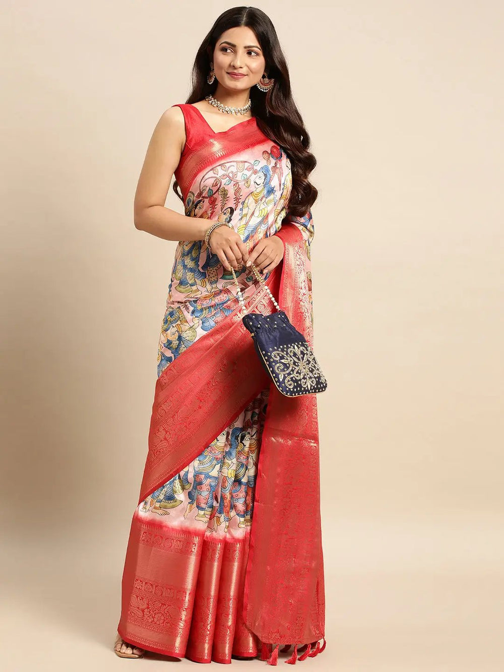 Kalamkari Pattu Banarasi Silk Saree 