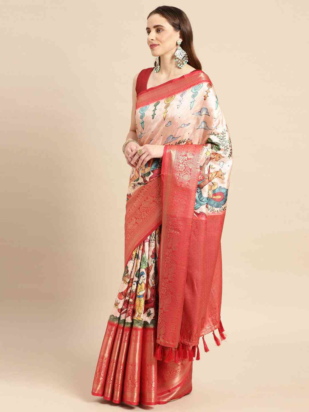 Kalamkari Pattu Banarasi Silk Saree 