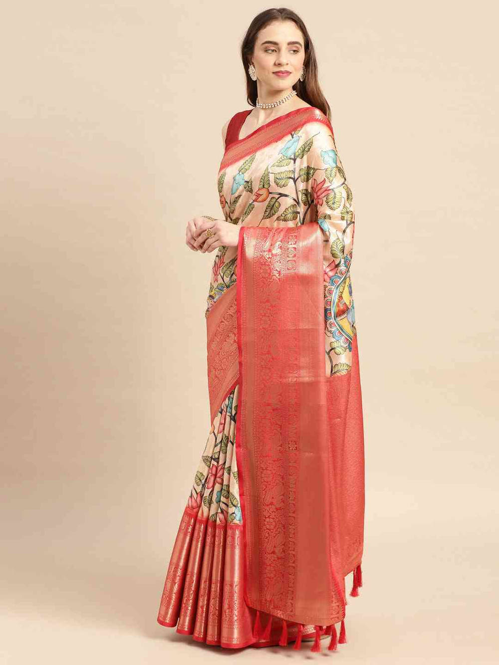 Kalamkari Pattu Banarasi Silk Saree 