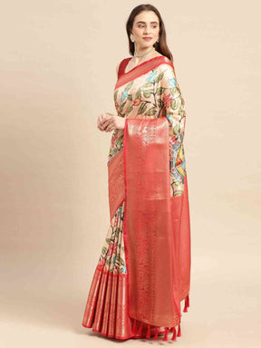 Kalamkari Pattu Banarasi Silk Saree 