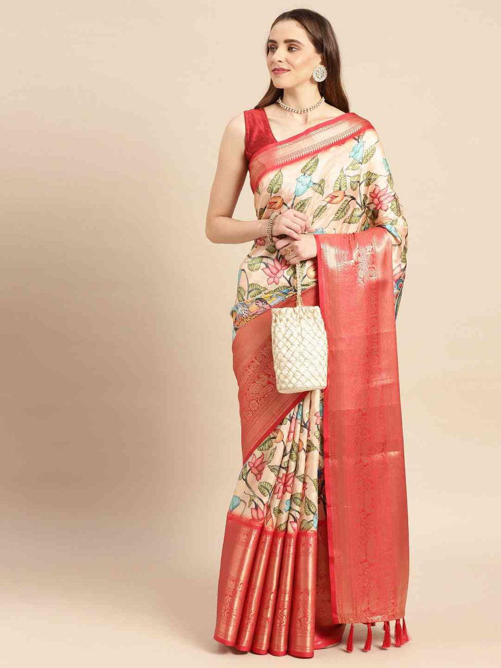Kalamkari Pattu Banarasi Silk Saree 