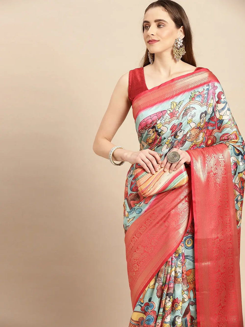 Kalamkari Pattu Banarasi Silk Saree 
