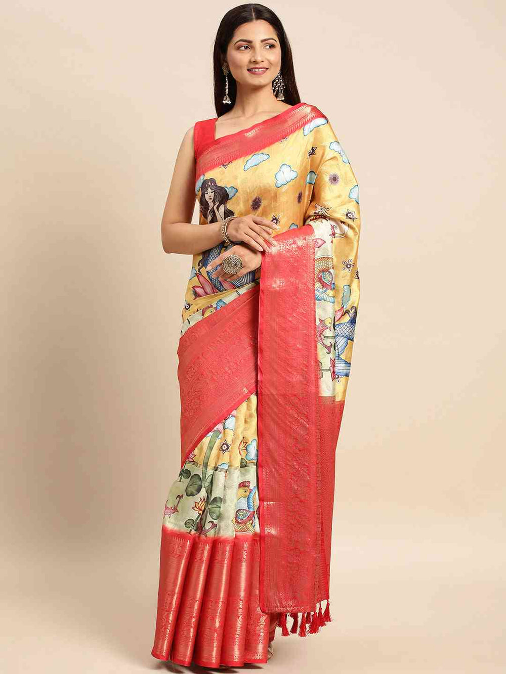  Kalamkari Pattu Banarasi Silk Saree