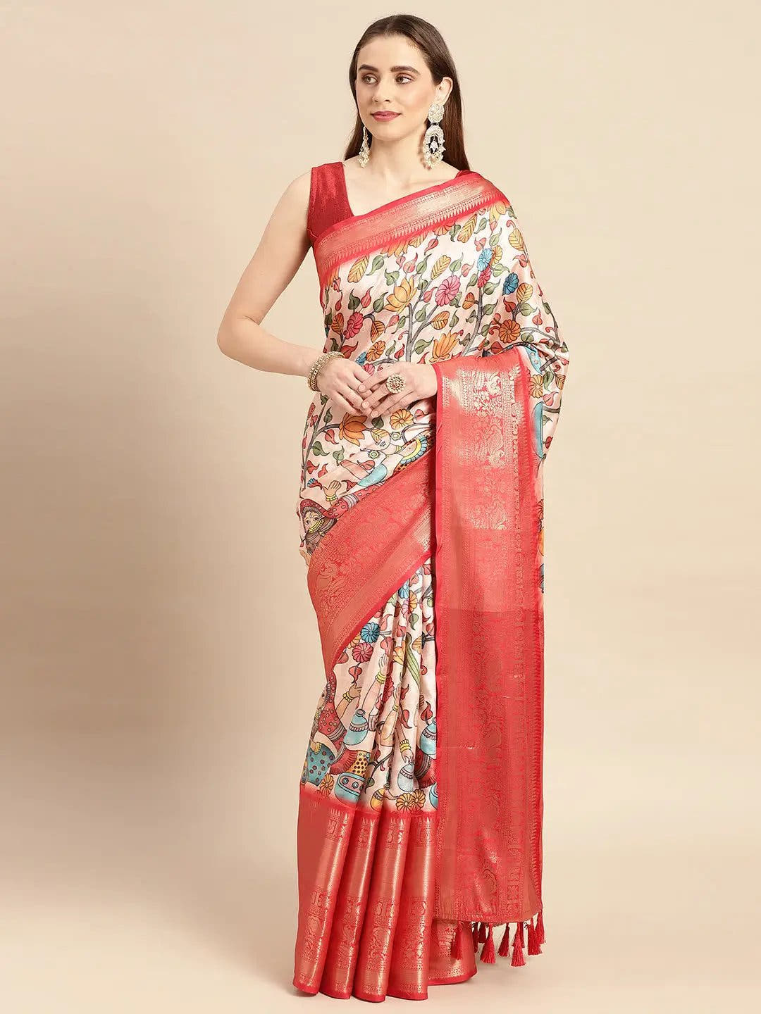  Kalamkari Pattu Banarasi Silk Saree    collapse