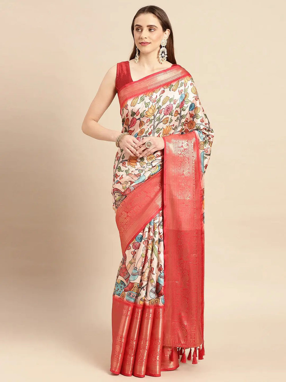  Kalamkari Pattu Banarasi Silk Saree    collapse