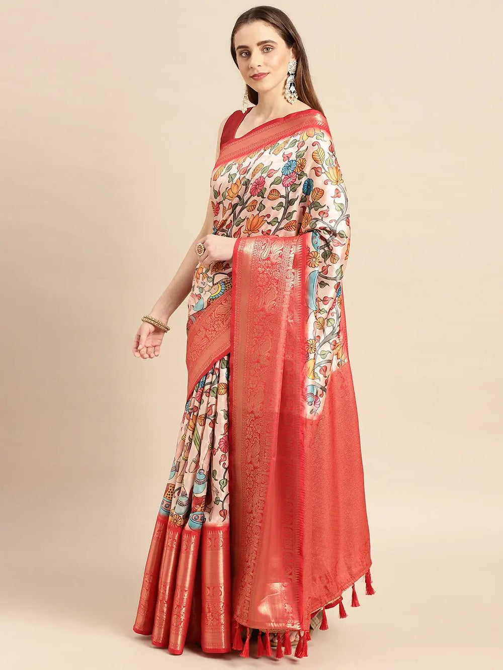  Kalamkari Pattu Banarasi Silk Saree    collapse