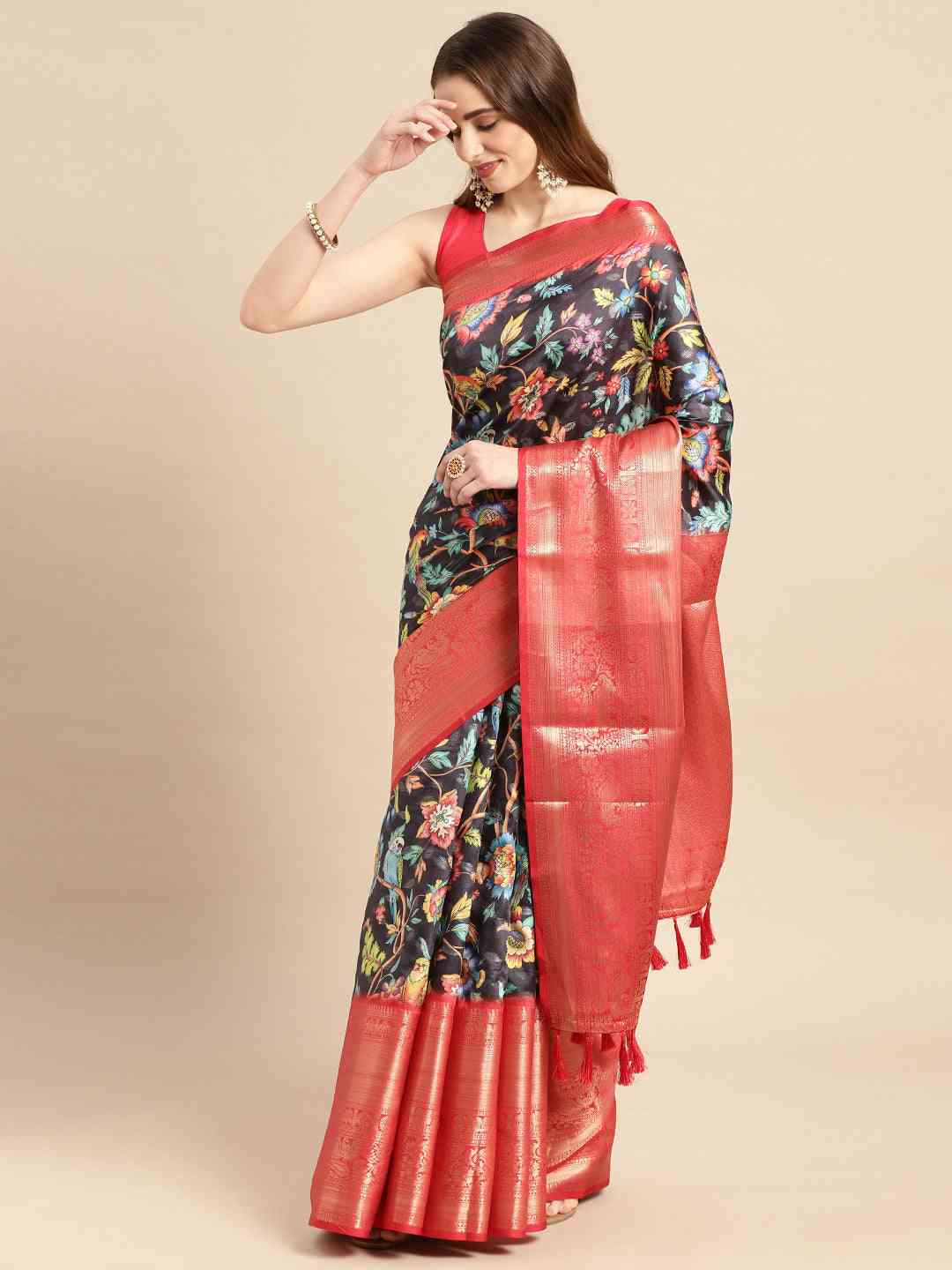 Kalamkari Pattu Banarasi Silk Saree 