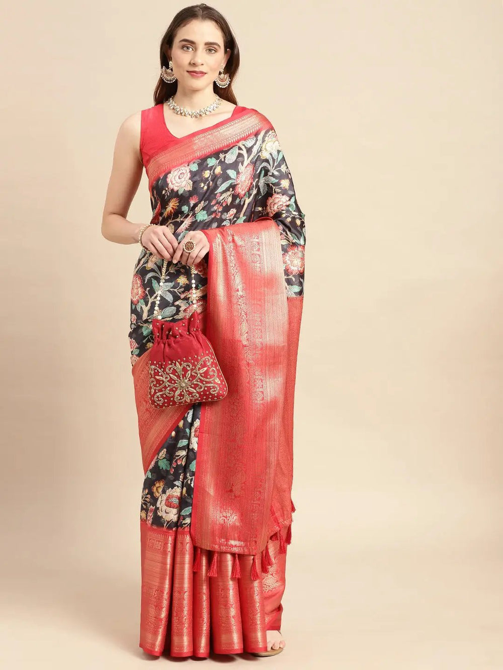 Kalamkari Pattu Banarasi Silk Saree 