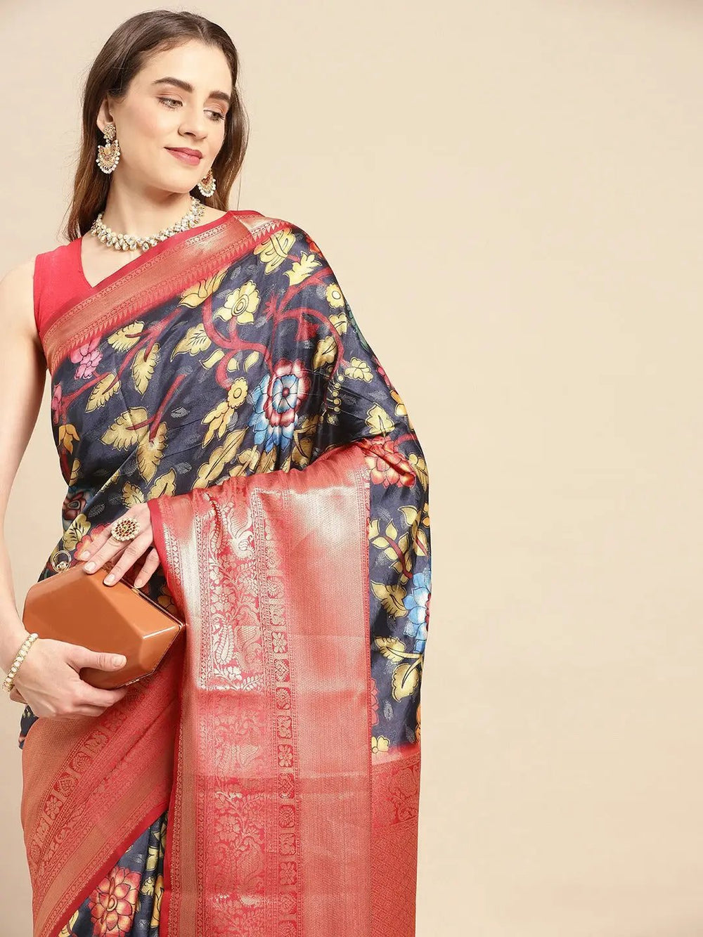 Kalamkari Pattu Banarasi Silk Saree 