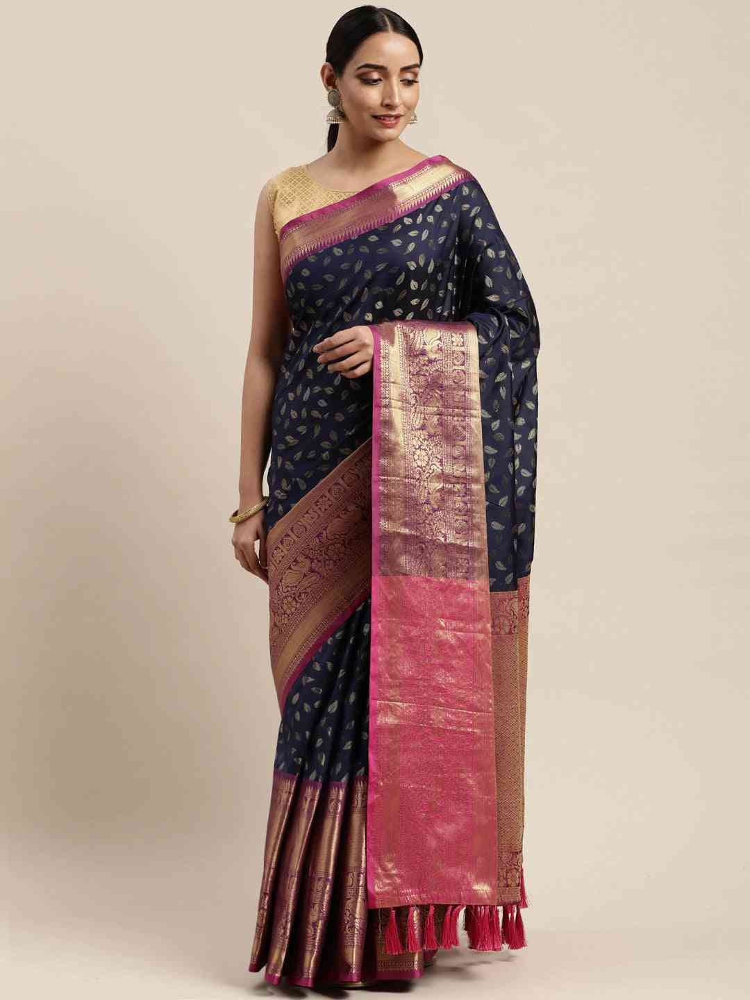  Banarasi Kanchi Pattu Saree with Ethnic Zari Motif Work
