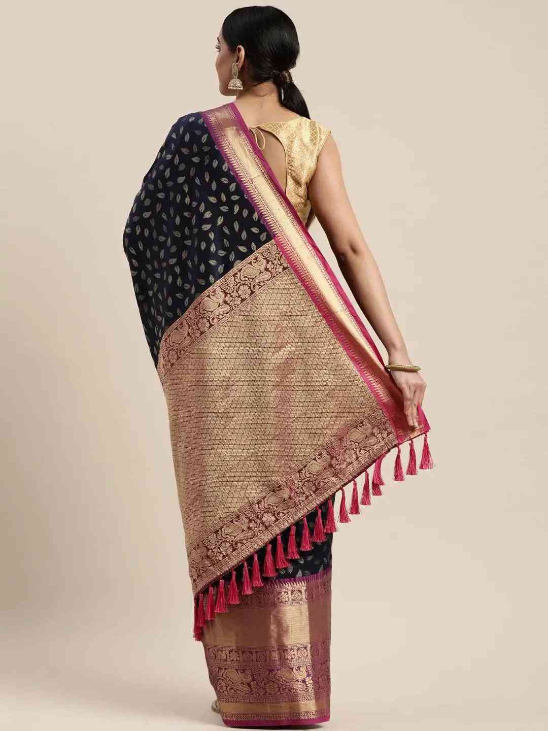  Banarasi Kanchi Pattu Saree with Ethnic Zari Motif Work