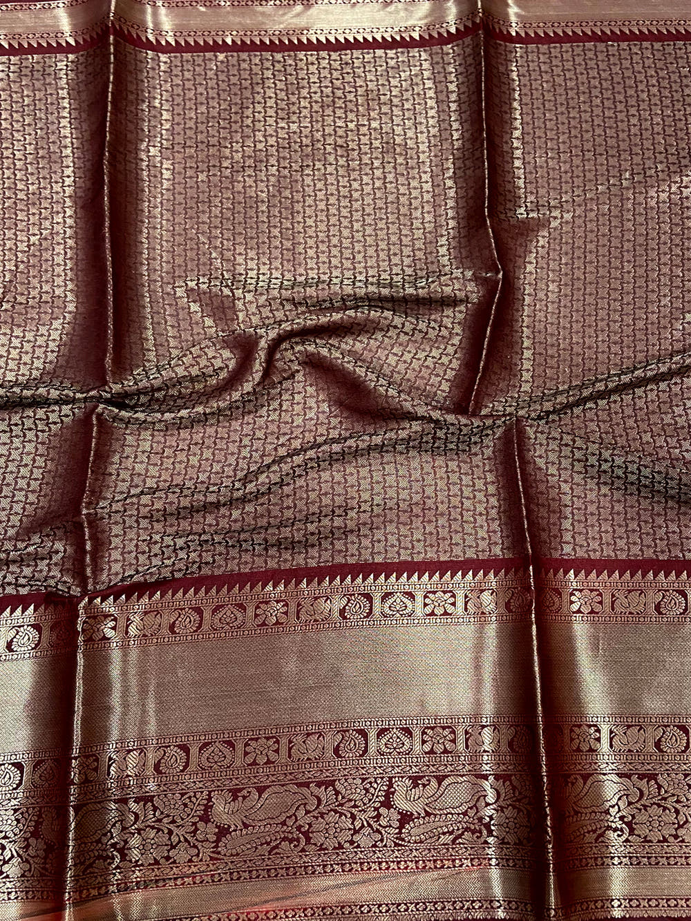 Regal Brown Soft Silk Saree With Pattu Zari Border

