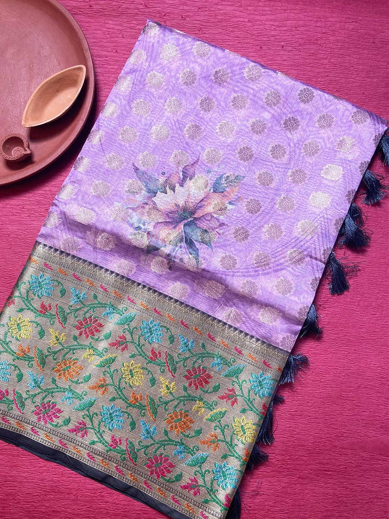 Lavender Organza Silk Saree