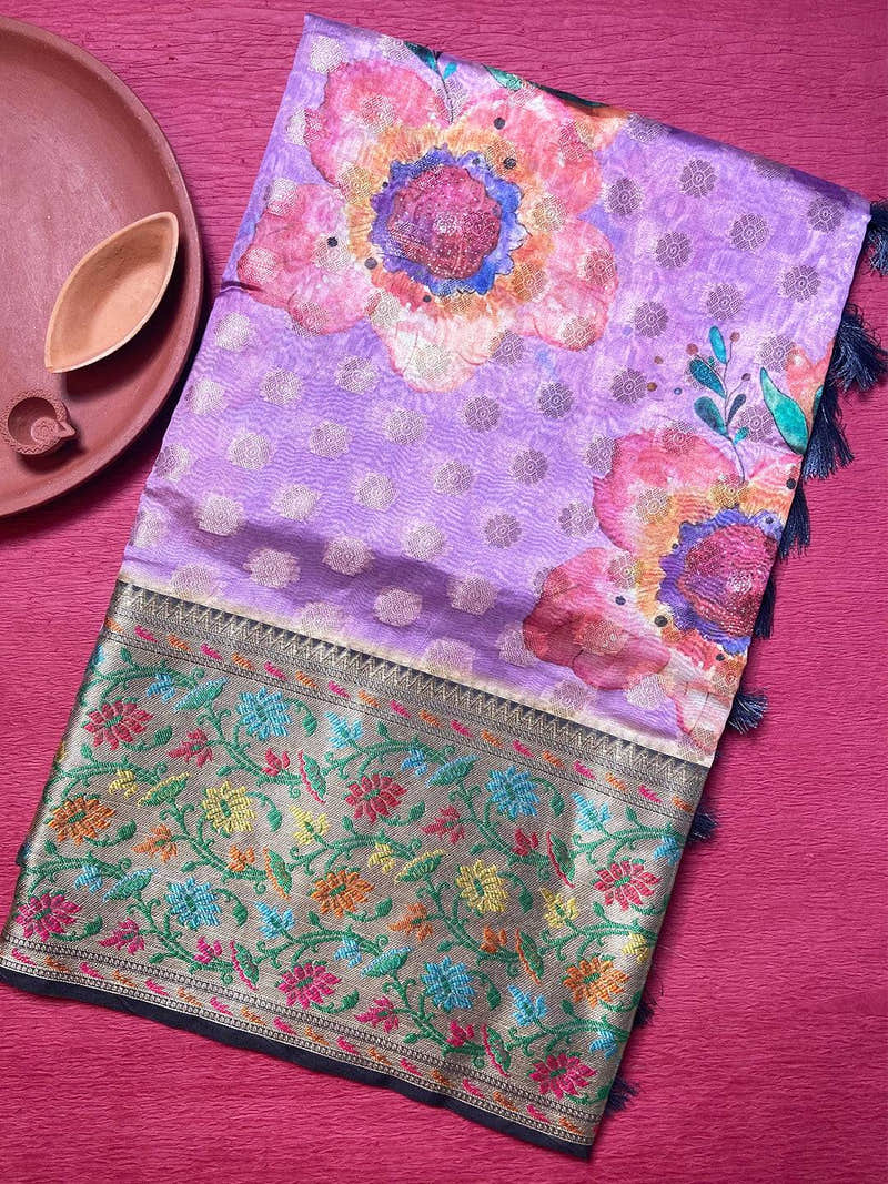 Lilac Organza Silk Saree