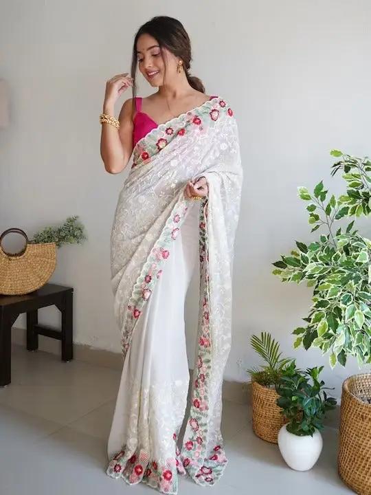 Exclusive Floral Embroidered Saree with Sequenced Border 