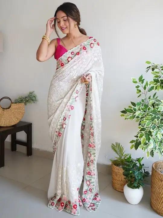 Exclusive Floral Embroidered Saree with Sequenced Border 