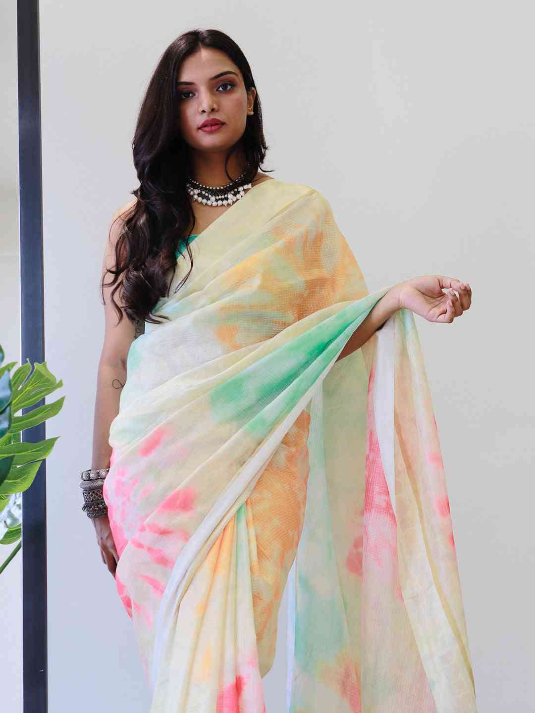  Tie Dye Digital Printed Satin Kota Doriya Saree