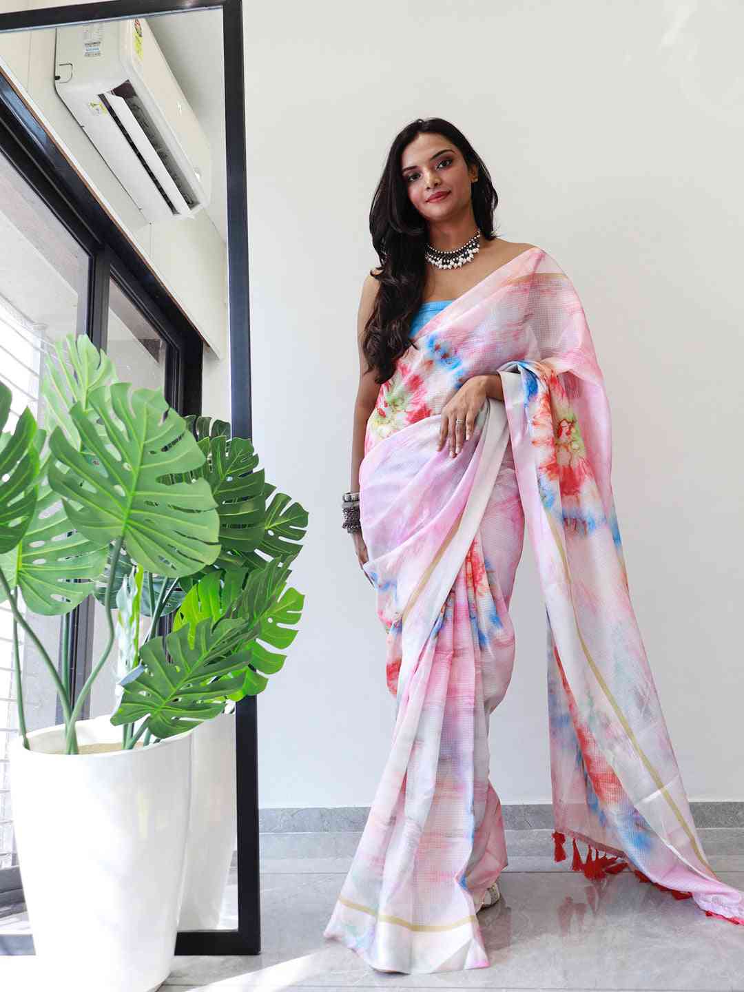 Elegant tie dye satin Kota Doriya saree for party wear