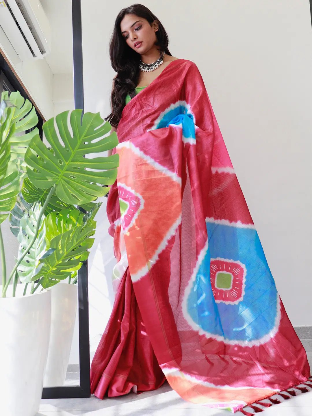  Tie Dye Digital Printed Satin Kota Doriya Saree