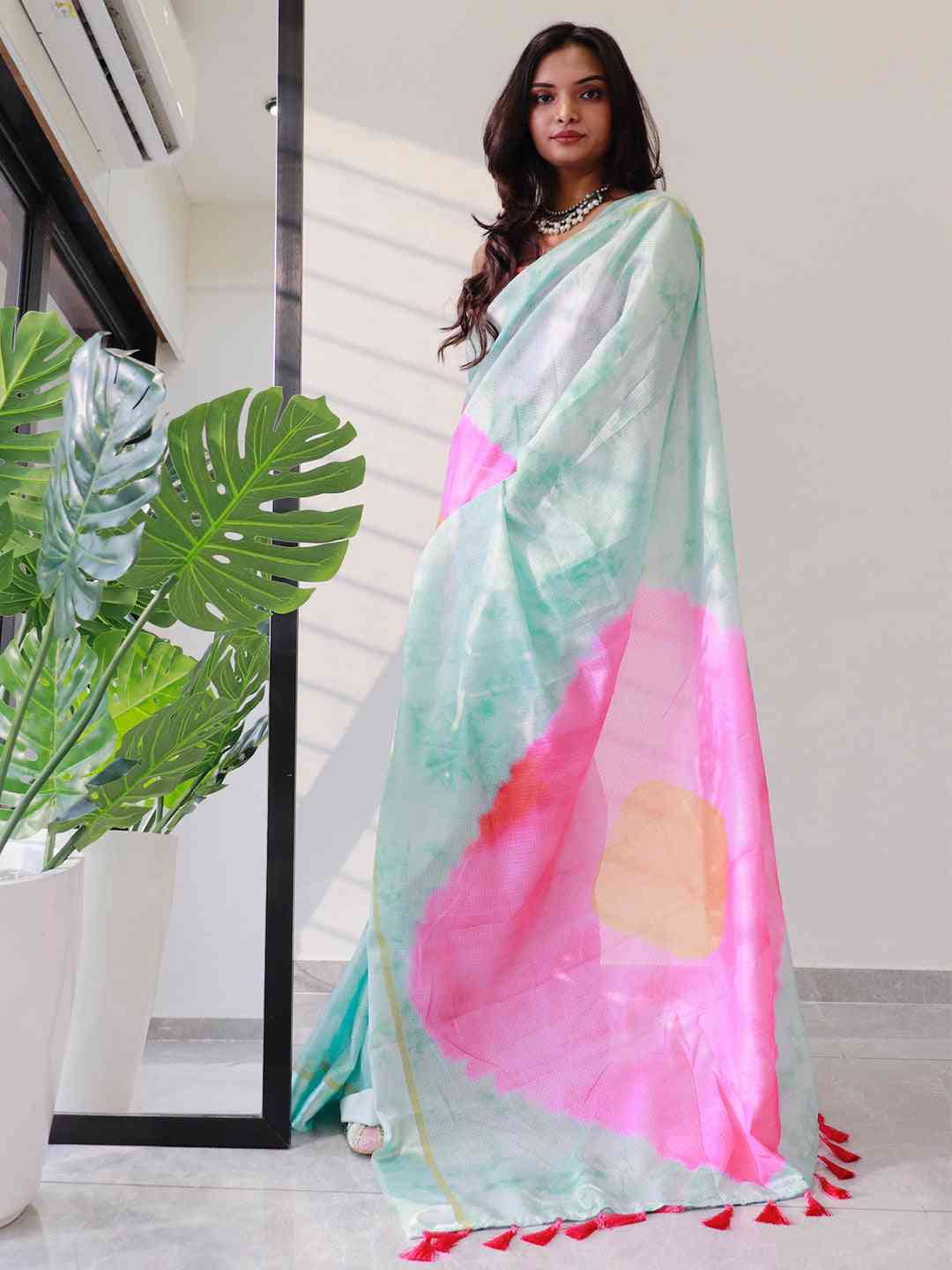 Tie Dye Digital Printed Satin Kota Doriya Saree