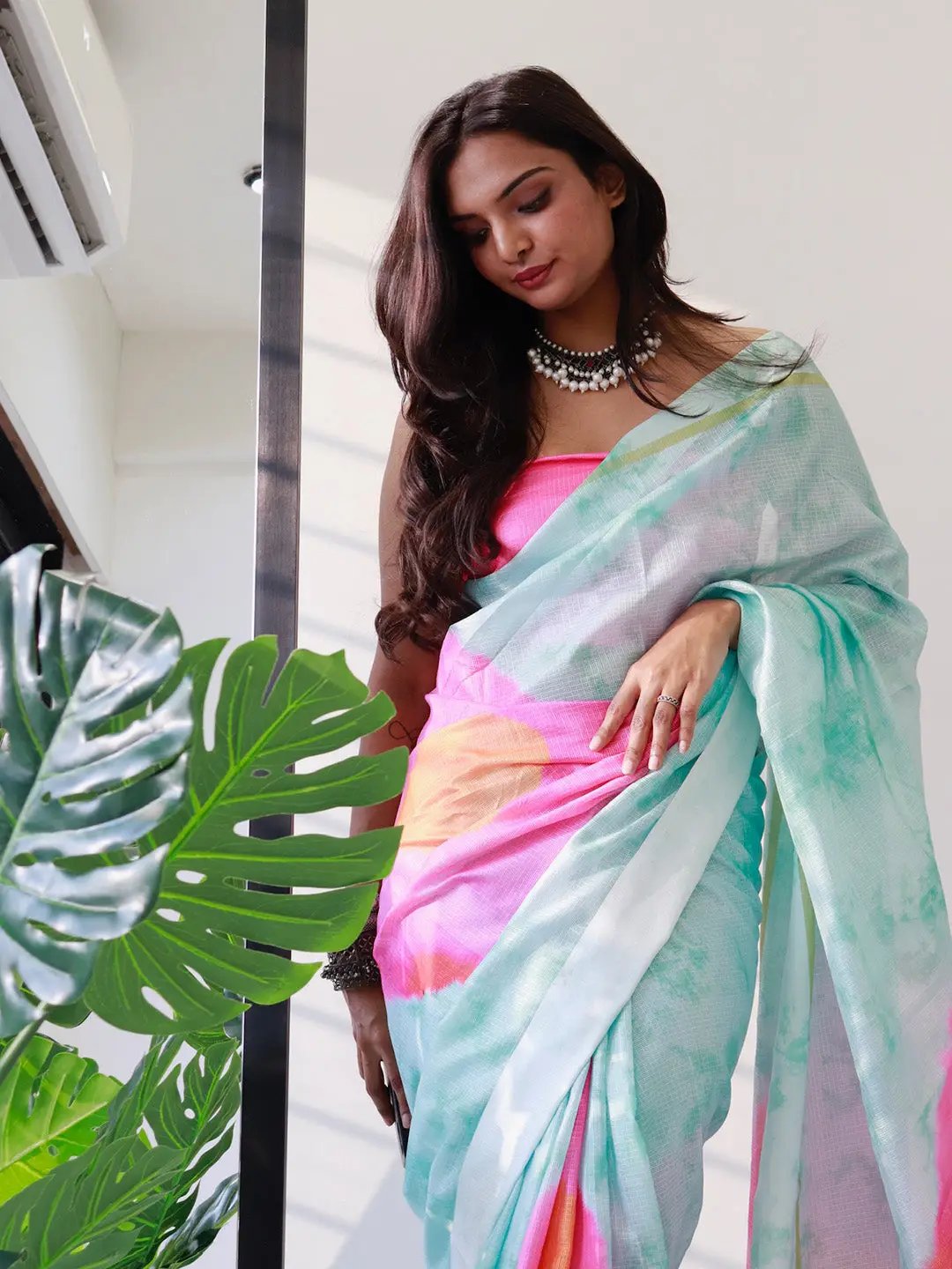 Tie Dye Digital Printed Satin Kota Doriya Saree