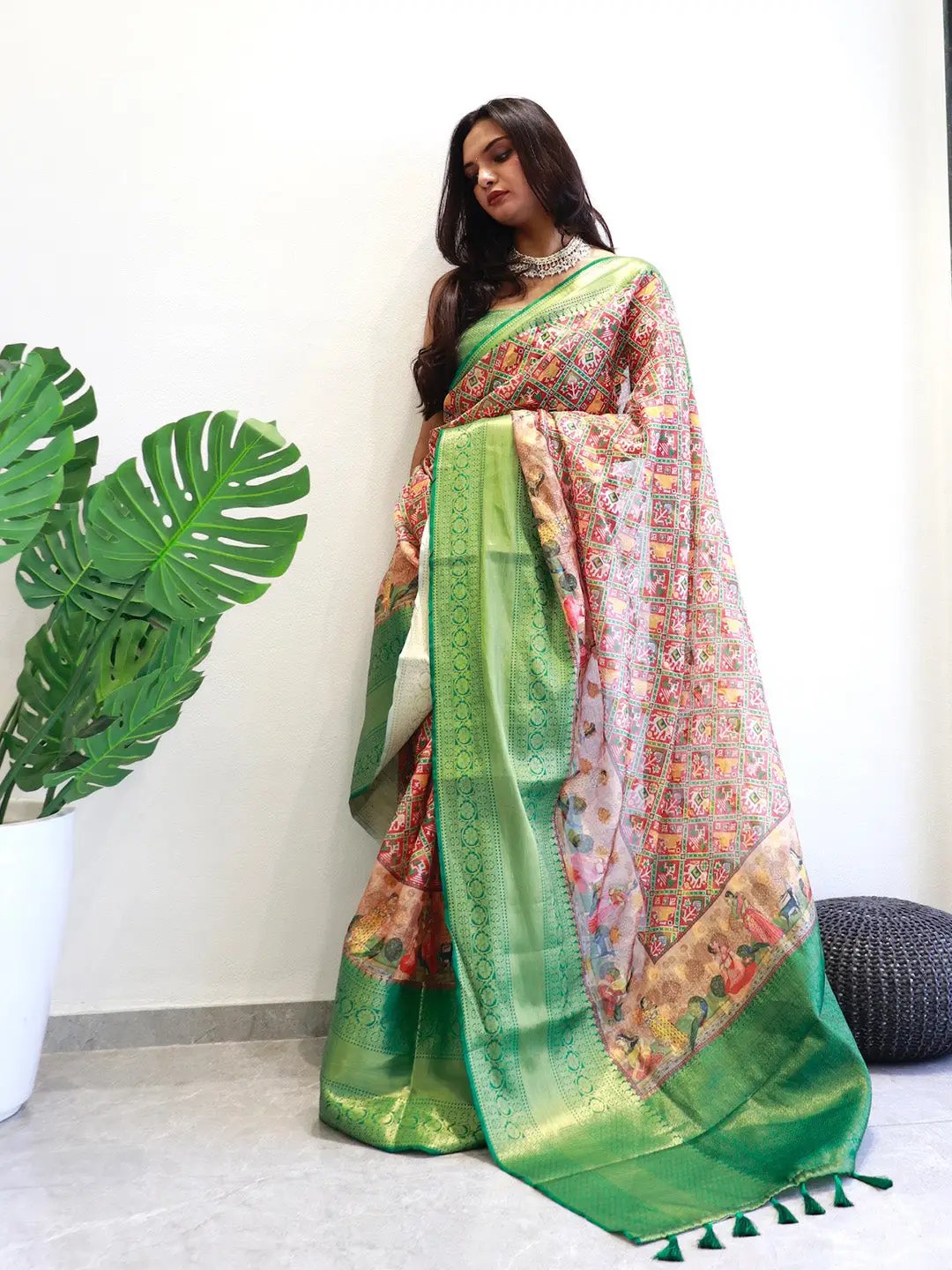 Elegant Moonga silk saree with Patola print design