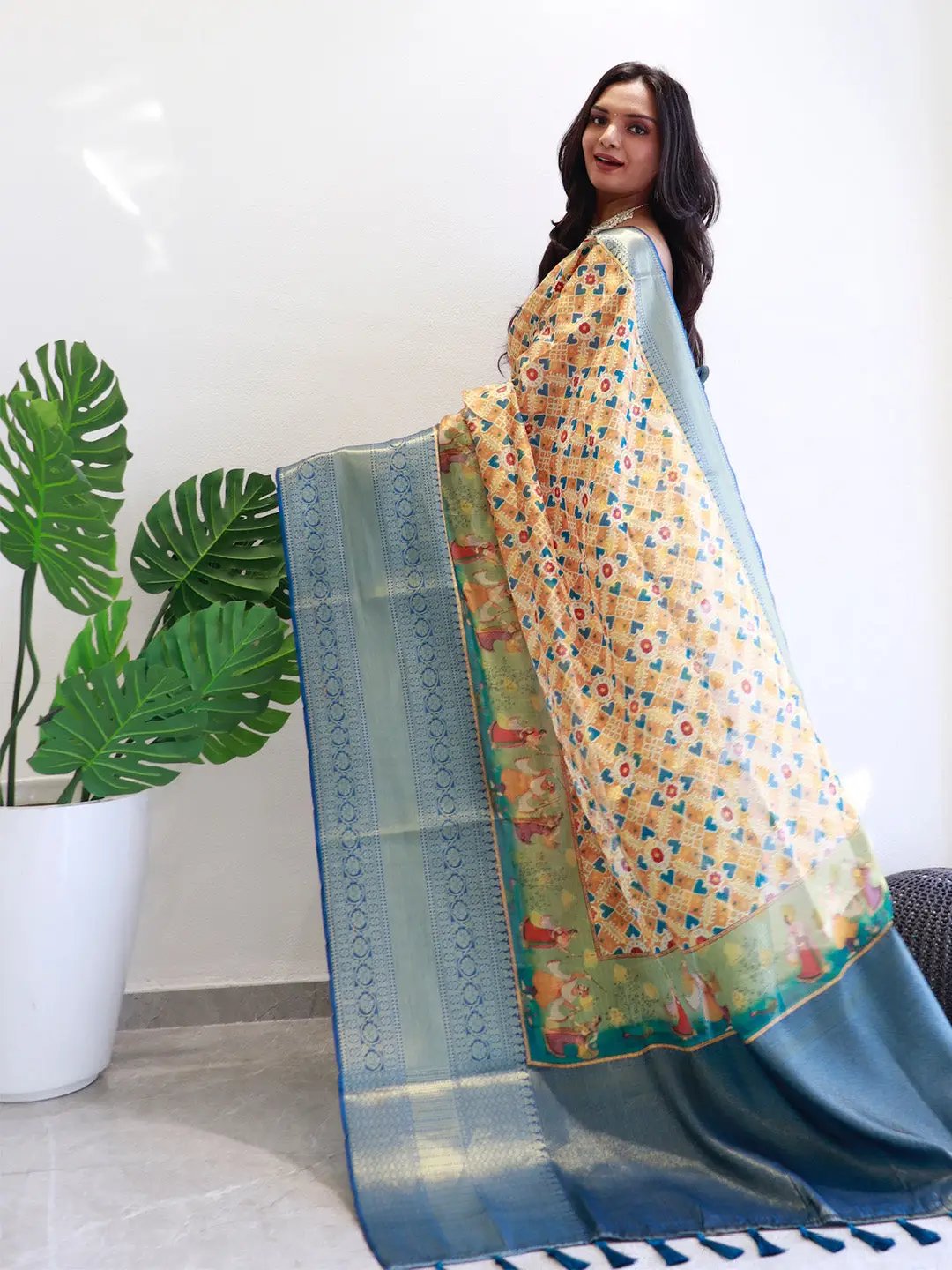 Designer party wear saree in Moonga silk with Patola digital print