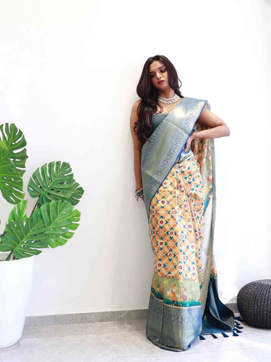 Chic Moonga silk saree featuring Patola digital print design