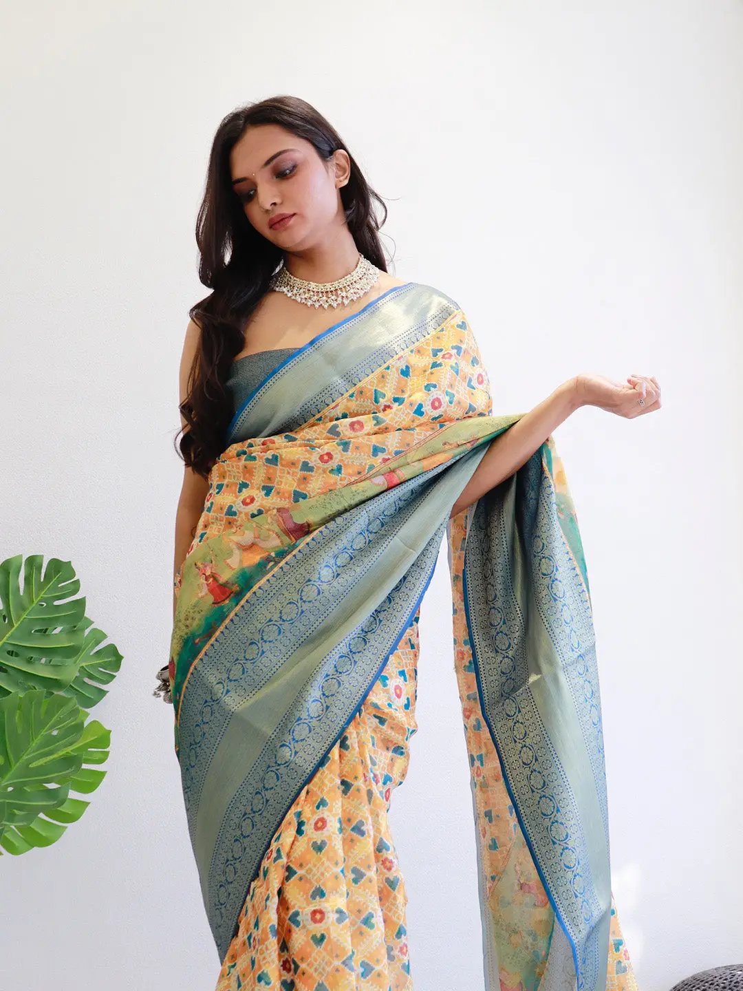 Graceful Patola digital printed saree in Moonga silk fabric