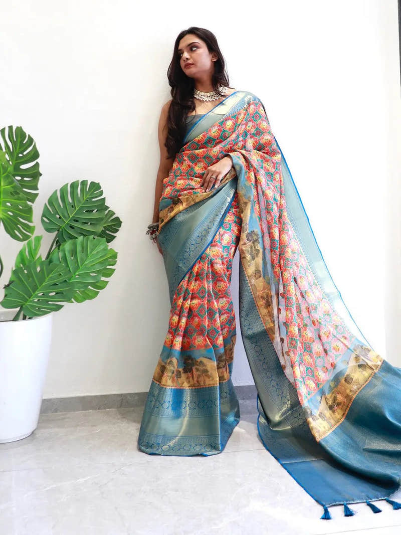 Patola Digital printed Moonga Silk Kota Doriya Designer Party Wear Saree