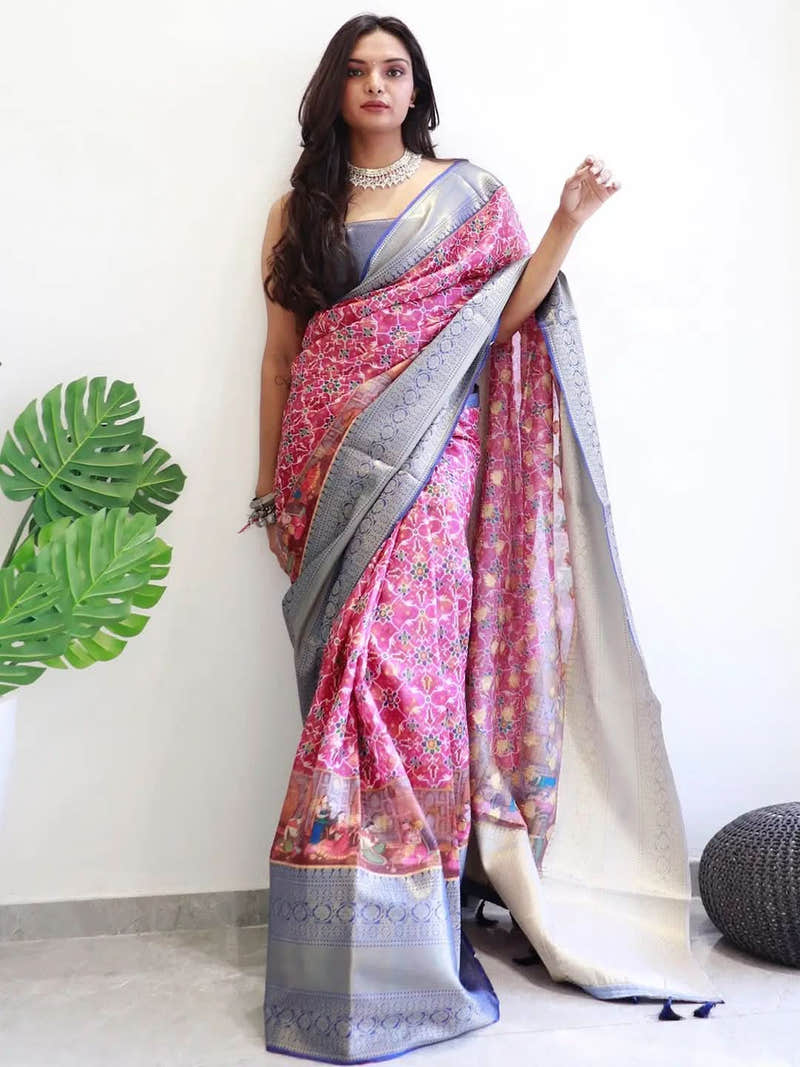 Patola Digital printed Moonga Silk Kota Doriya Designer Party Wear Saree