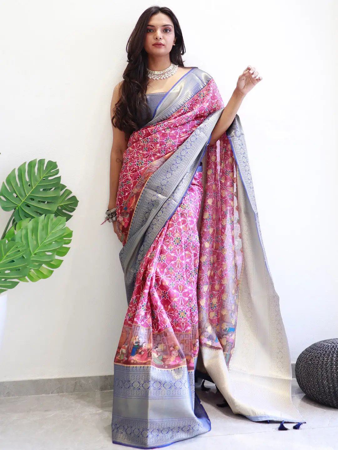 Elegant Moonga Silk Kota Doriya saree with vibrant Patola print
