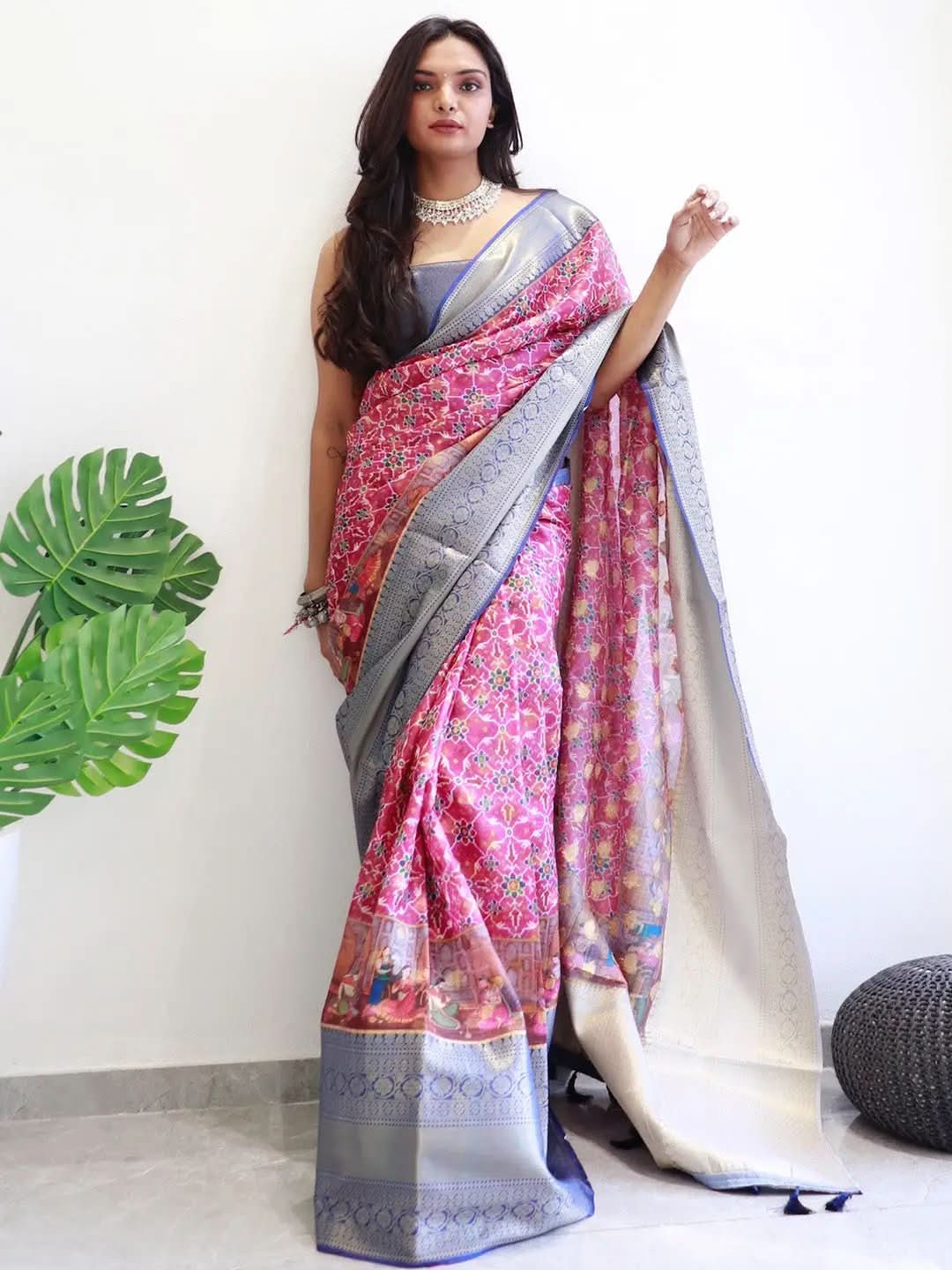 Elegant Moonga Silk Kota Doriya saree with vibrant Patola print