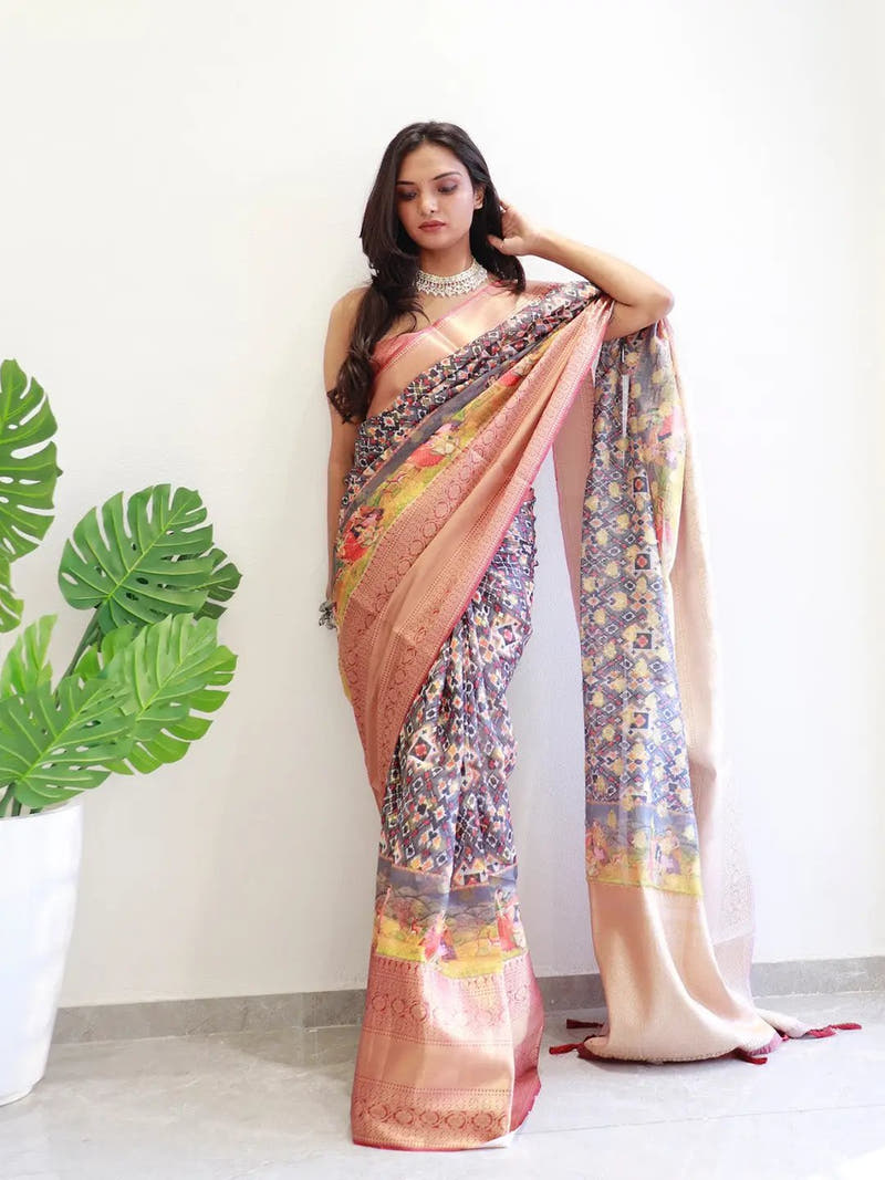 Moonga Silk Kota Doriya Patola printed saree draped elegantly