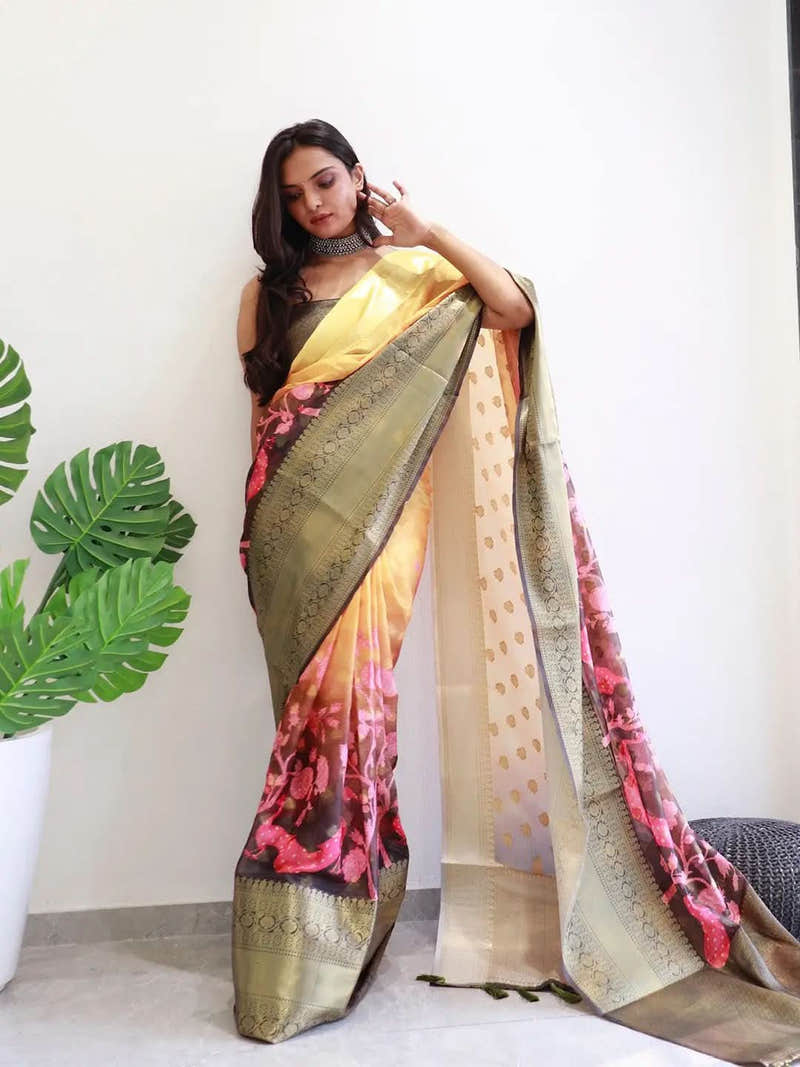 Hybrid Kalamkari Printed Kota Doriya Saree