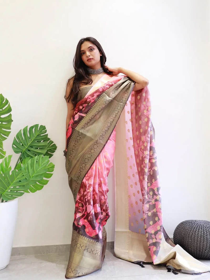 Hybrid Kalamkari Printed Kota Doriya Saree