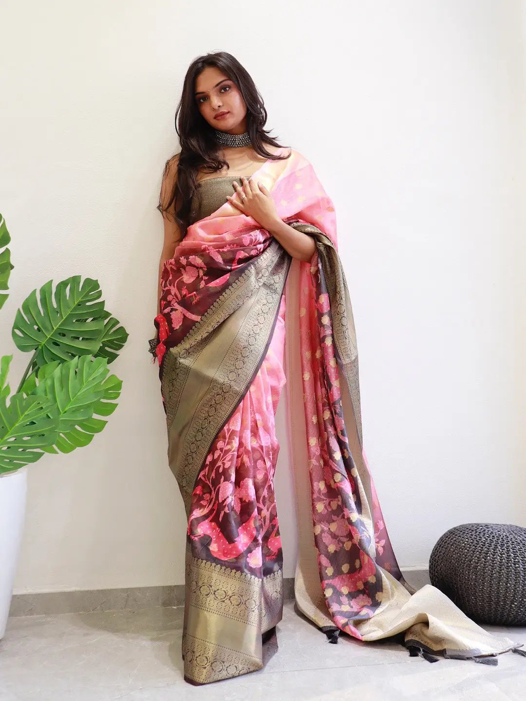 Moonga Silk kota Doriya Kalamkari Printed Saree