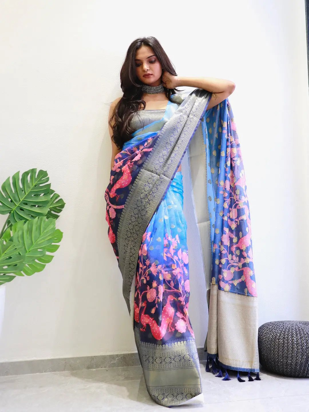 Moonga Silk kota Doriya Kalamkari Printed Saree