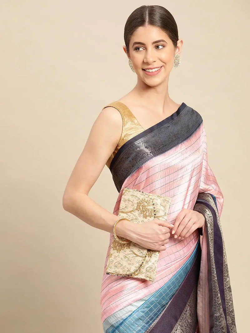 Designer Striped Print Pattu Banarasi Silk Saree