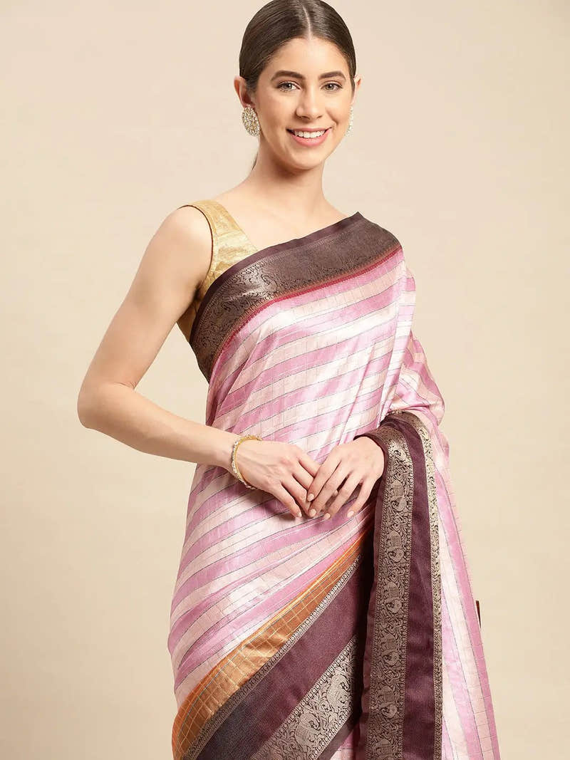 Designer Striped Print Pattu Banarasi Silk Saree