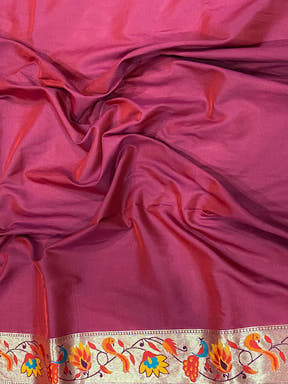 Maroon Silk Blend Woven Zari Work Paithani Saree

