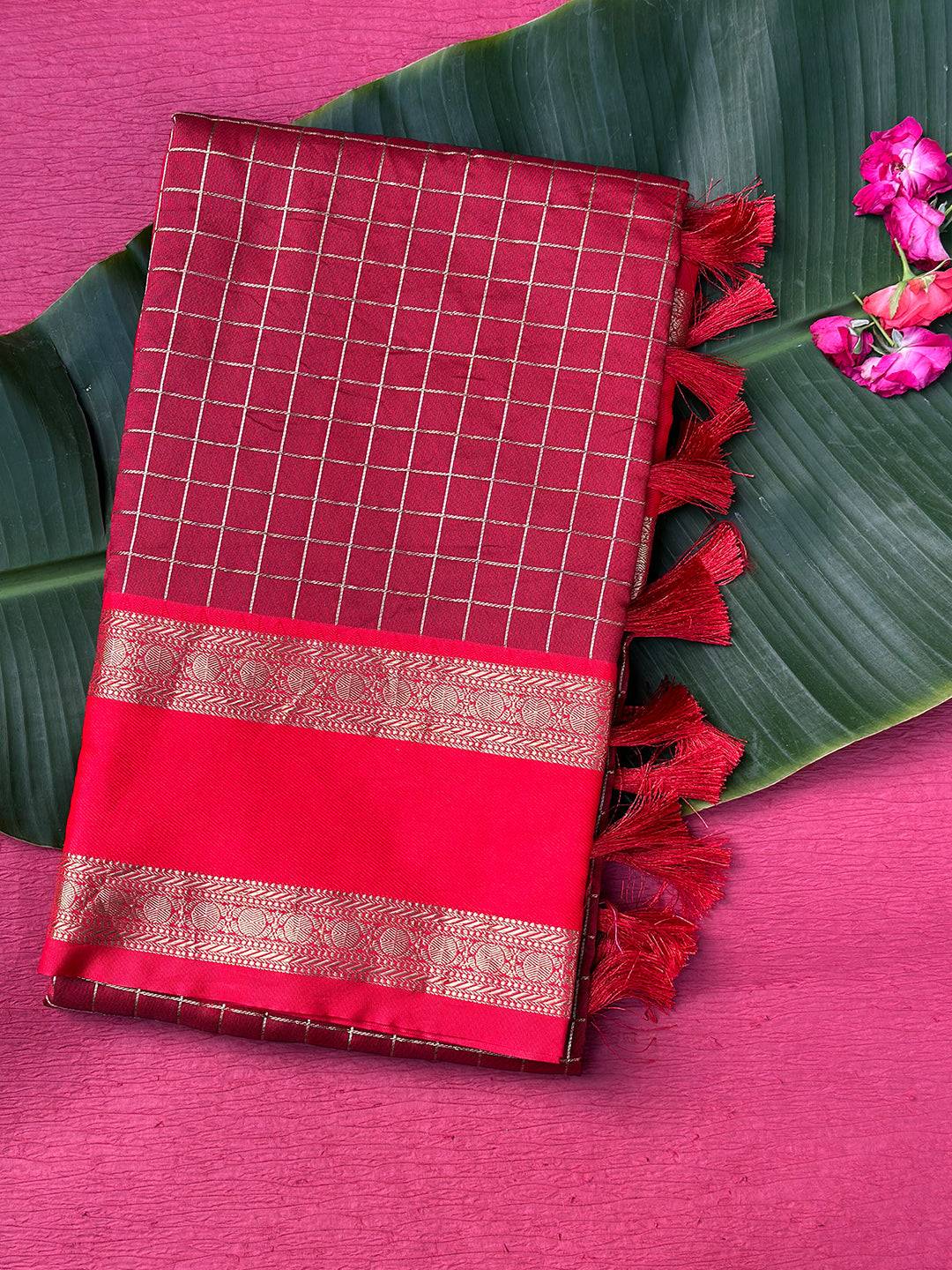 Maroon Colour Soft Silk Woven Design Zari Kanchi Blend Banarasi Saree