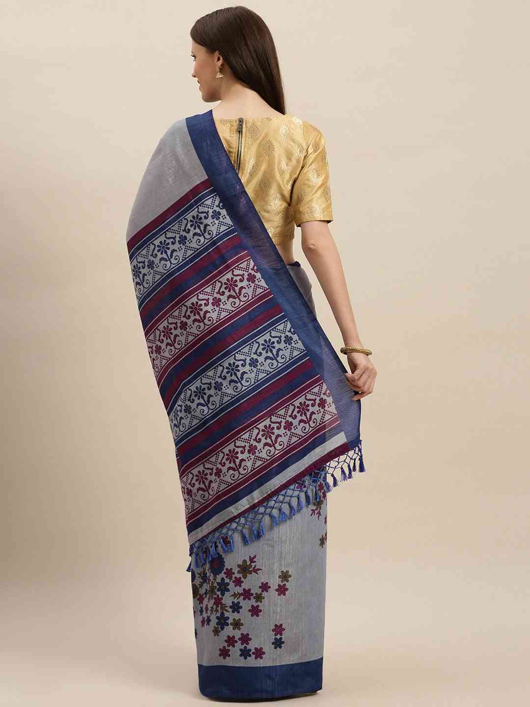 Stylish Silk Saree With Solid Floral Print