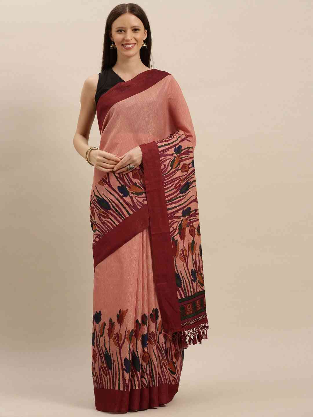 Stylish Silk Saree with Floral Print 
