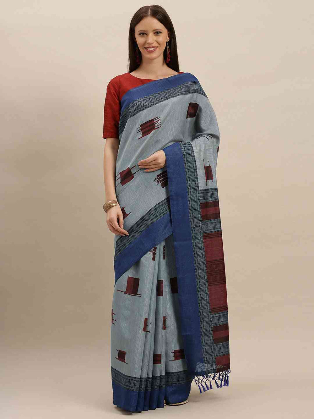 Beautiful Silk Saree With Geometric Prints