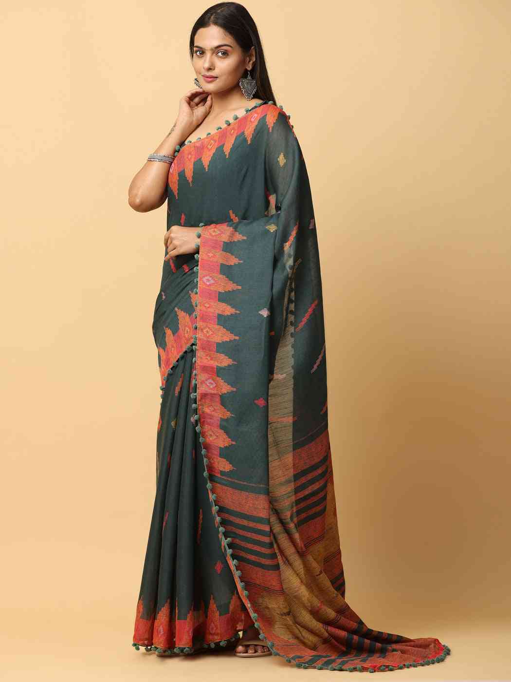 Pure Slab Cotton Trendy Block Print Designer Saree