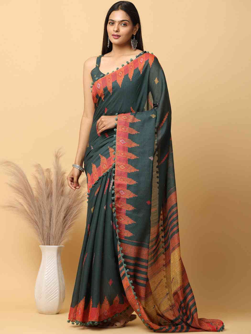 Pure Slab Cotton Trendy Block Print Designer Saree