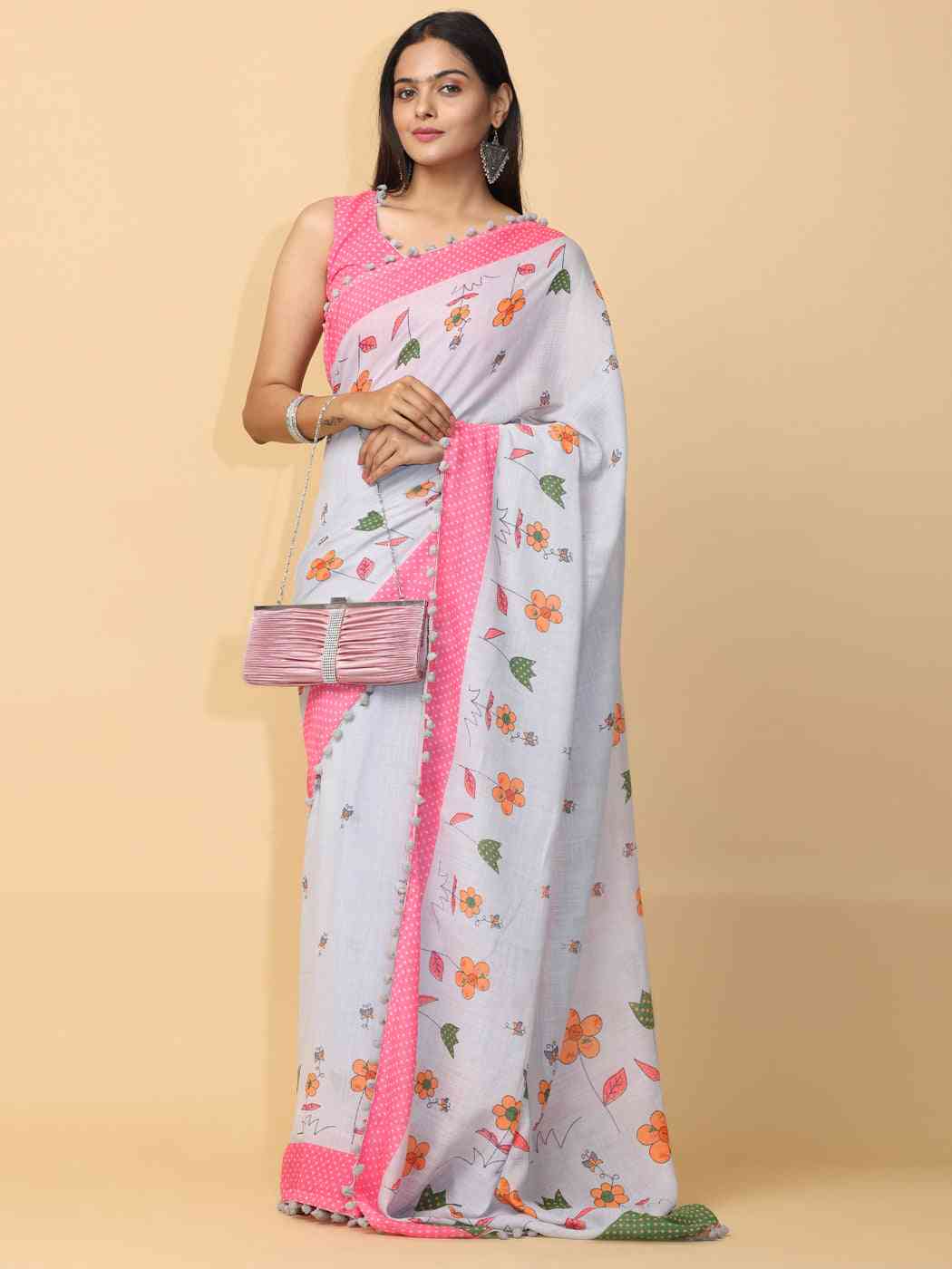 Pure Slab Cotton Trendy Block Print Designer Saree